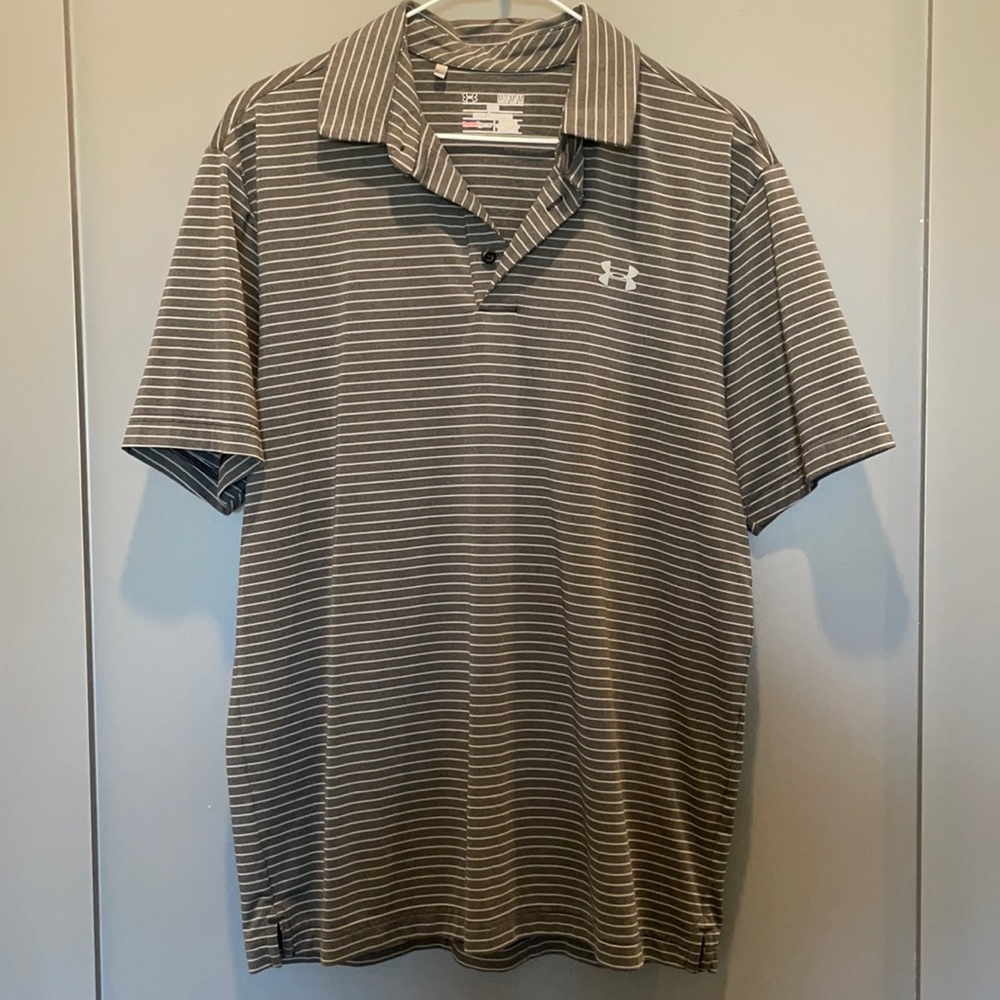 Under Armour Grey/Silver striped polo size Medium